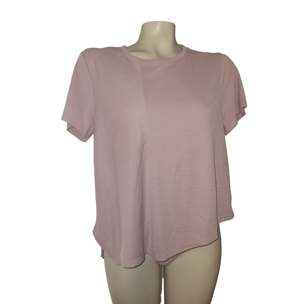 Athleta Womens Ribbed Short Sleeve T-Shirt Mauve Pink Size M Tencel‎ Modal Boxy